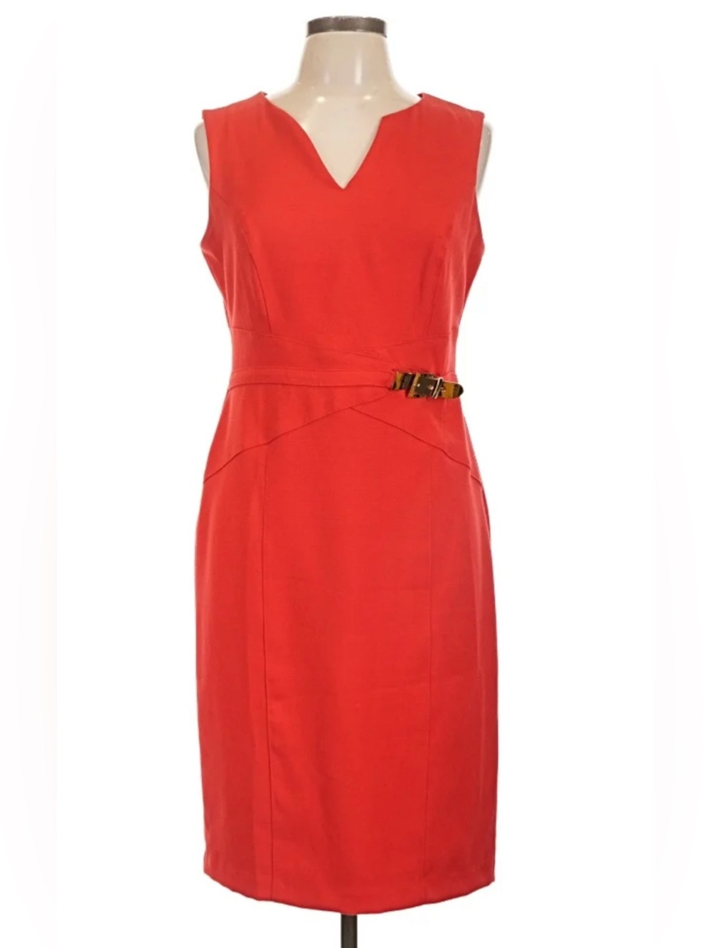 Liz Claiborne Red Sleeveless Sheath Dress with Belt Accent